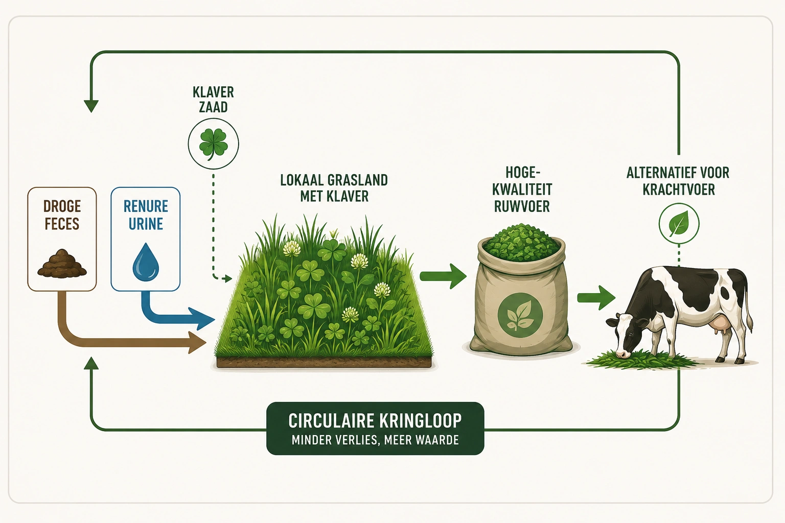 Circulaire kringloop van Renure, droge feces en klaver naar hoogwaardig ruwvoer als alternatief voor krachtvoer