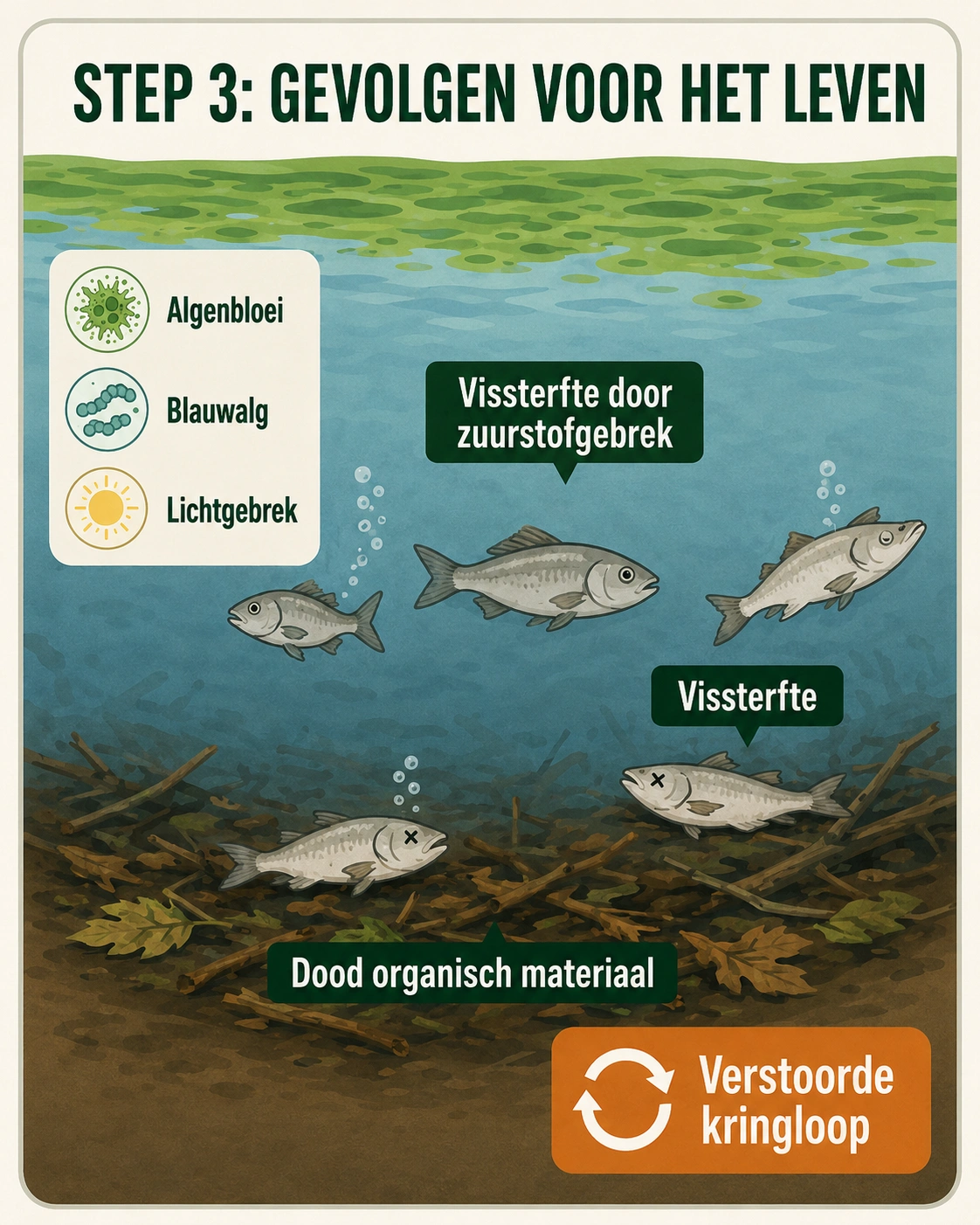 Gevolgen van zuurstofgebrek voor vissen en de natuurlijke kringloop