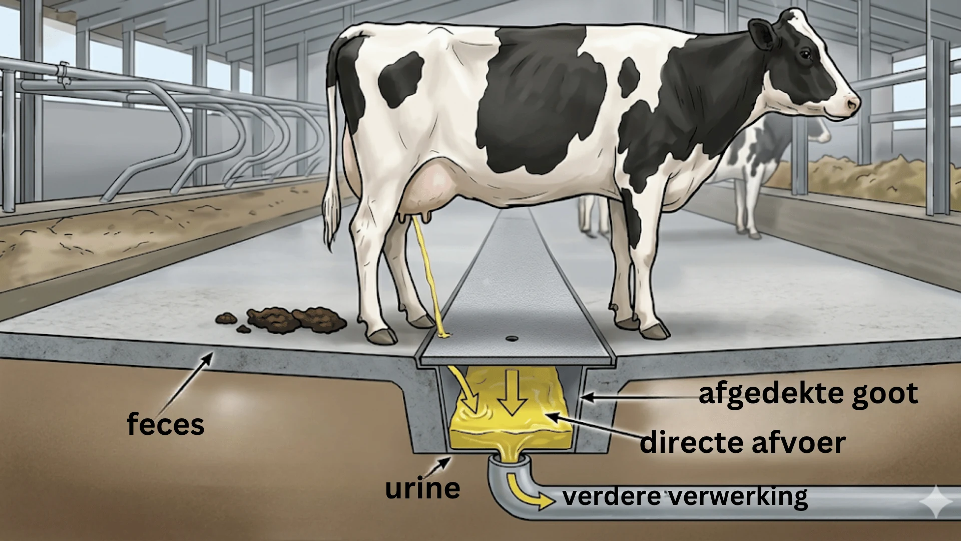 Directe scheiding van urine en feces op de stalvloer